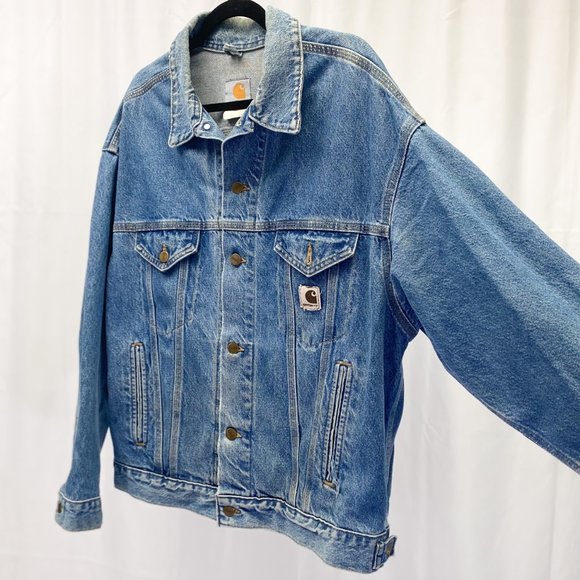 Vintage Denim Men's Carhartt jean jacket Streetwear Retro made in USA Large - Picture 3 of 13